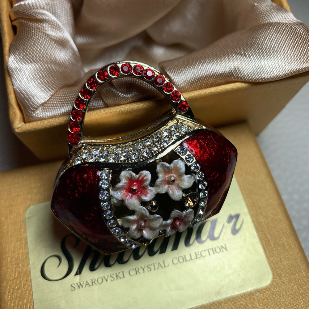 Shalimar Swarovski Red Crystal Floral Handbag trinket. - Picture 6 of 6